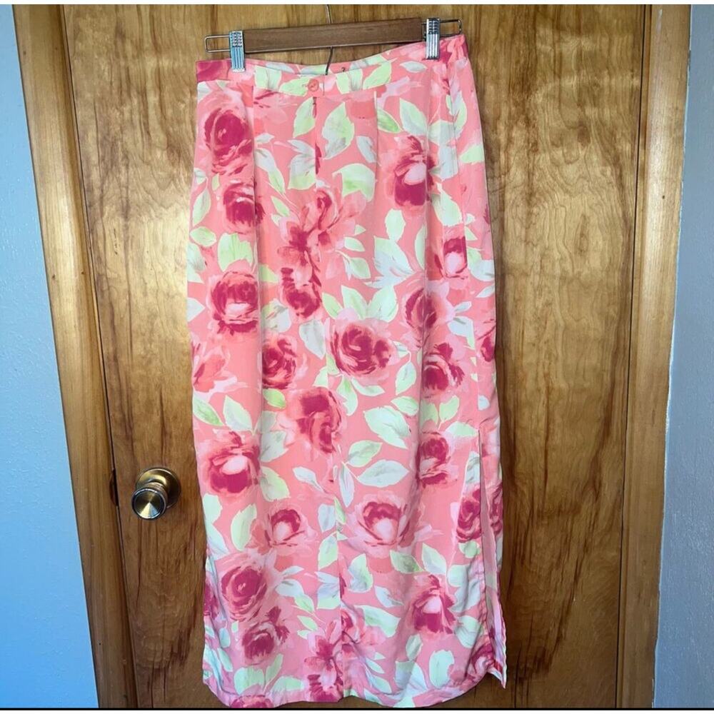 Beautiful Pink Christopher and Banks Floral Print Long Zip Maxi Skirt Size 4 - Picture 3 of 8